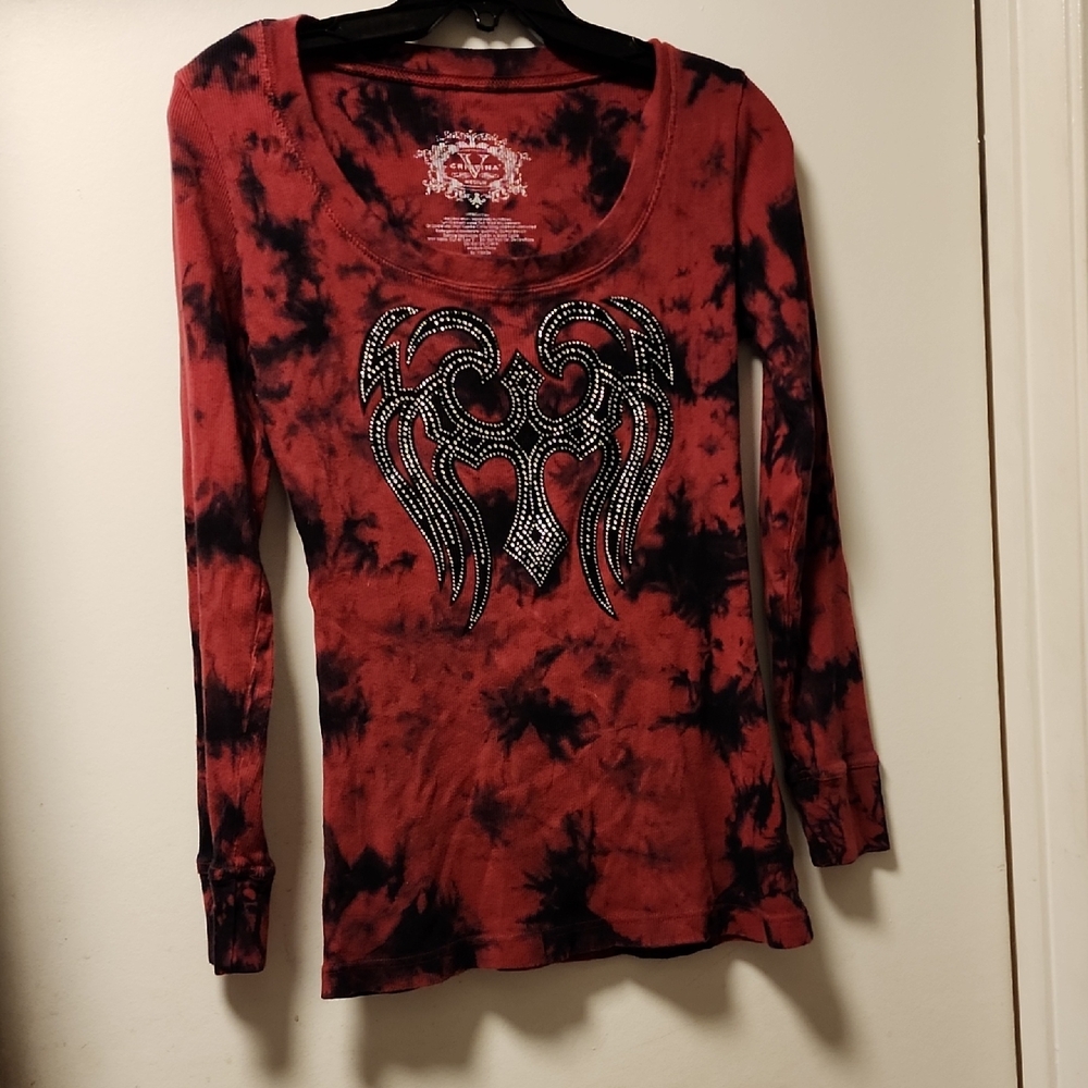 Christina Red and Black Graphic Long Sleeve Tee